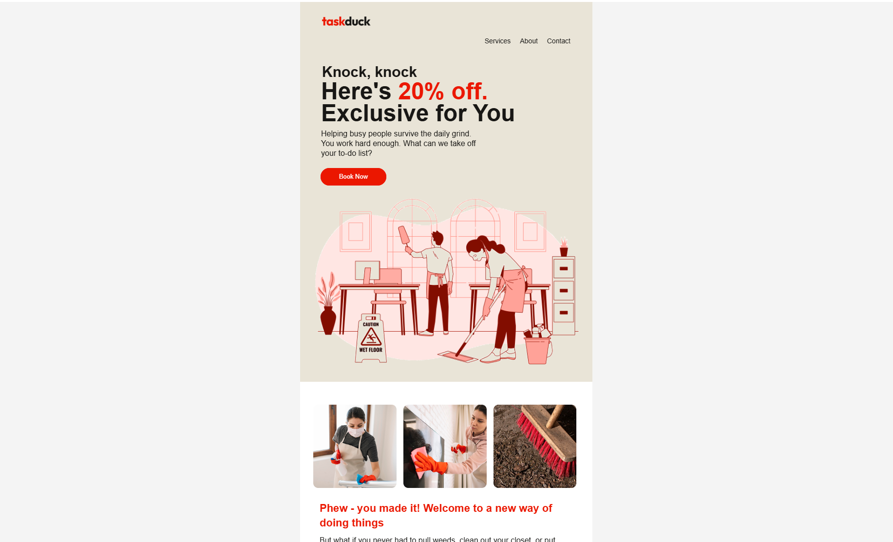 Скриншот проекта Email-верстка клининговой компании Taskduck